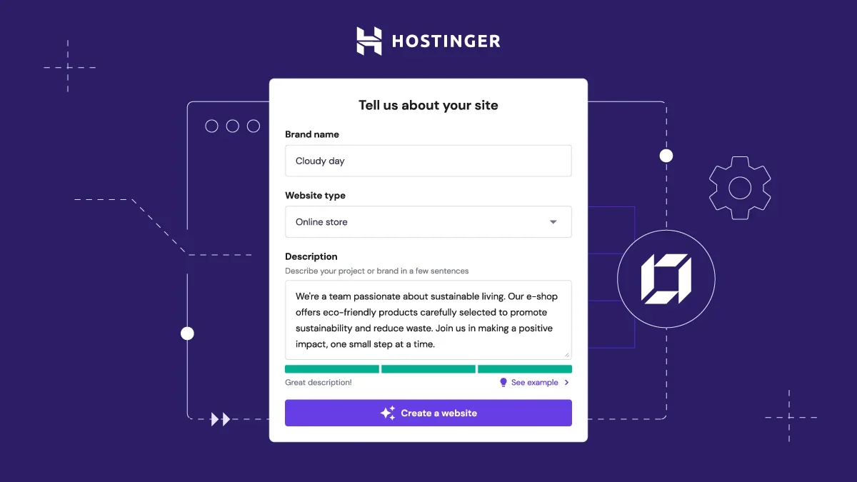 Hostinger AI Website Builder screen to describe your website