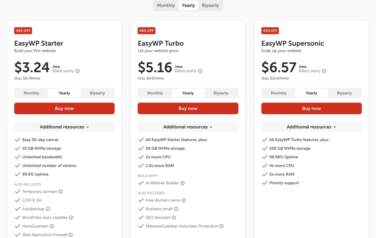 Namecheap EasyWP plans, 19 Oct 2026