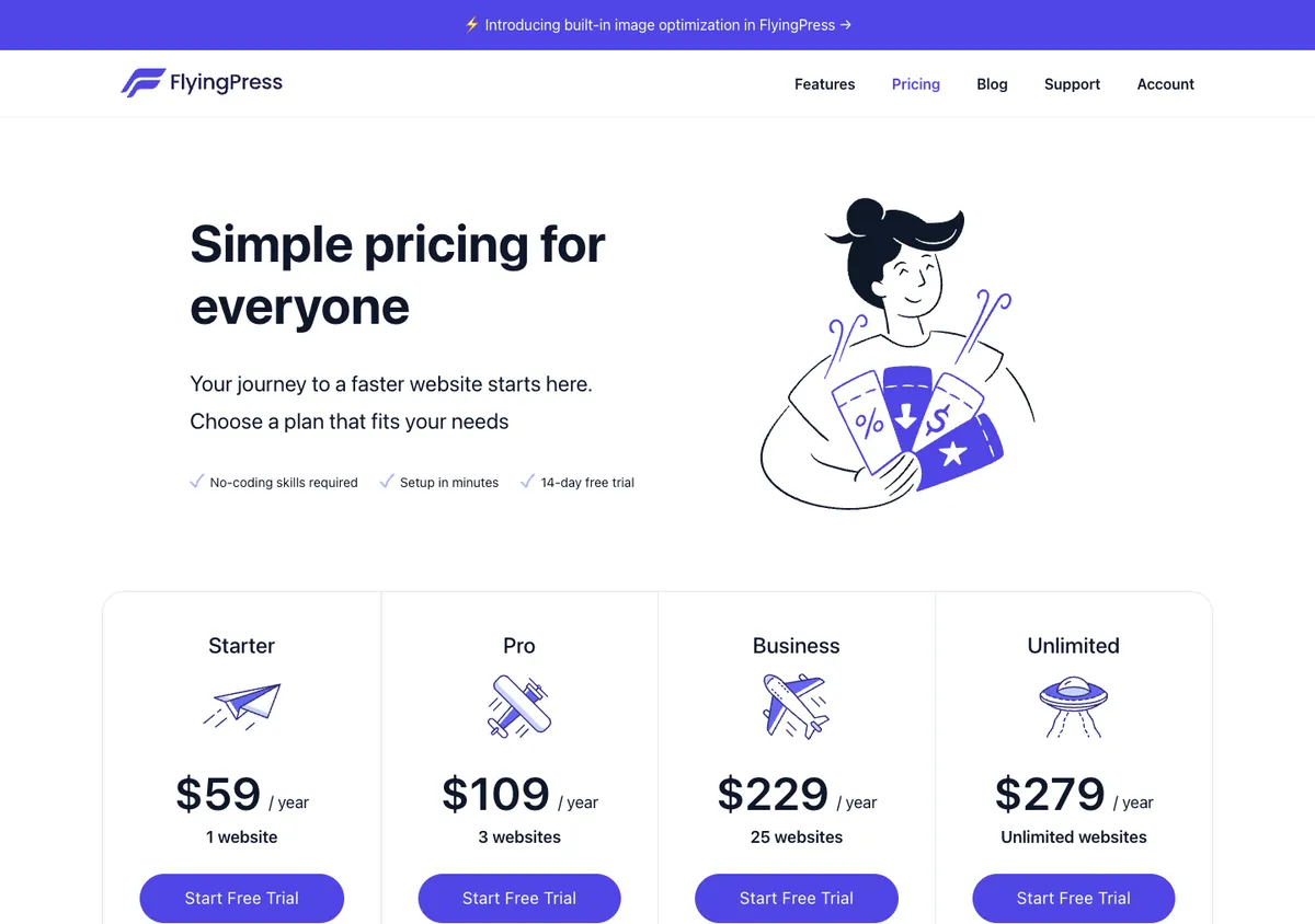 FlyingPress official pricing page showing plan prices, 17 Oct 2026