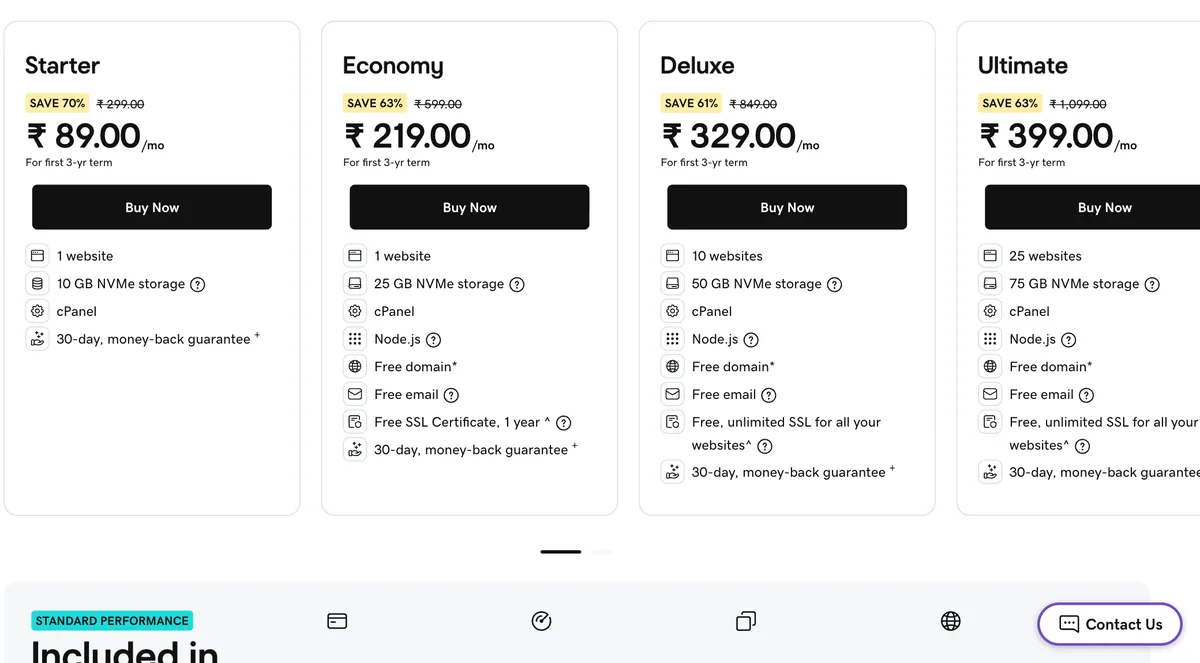 GoDaddy India web hosting plans, 19 Oct 2026
