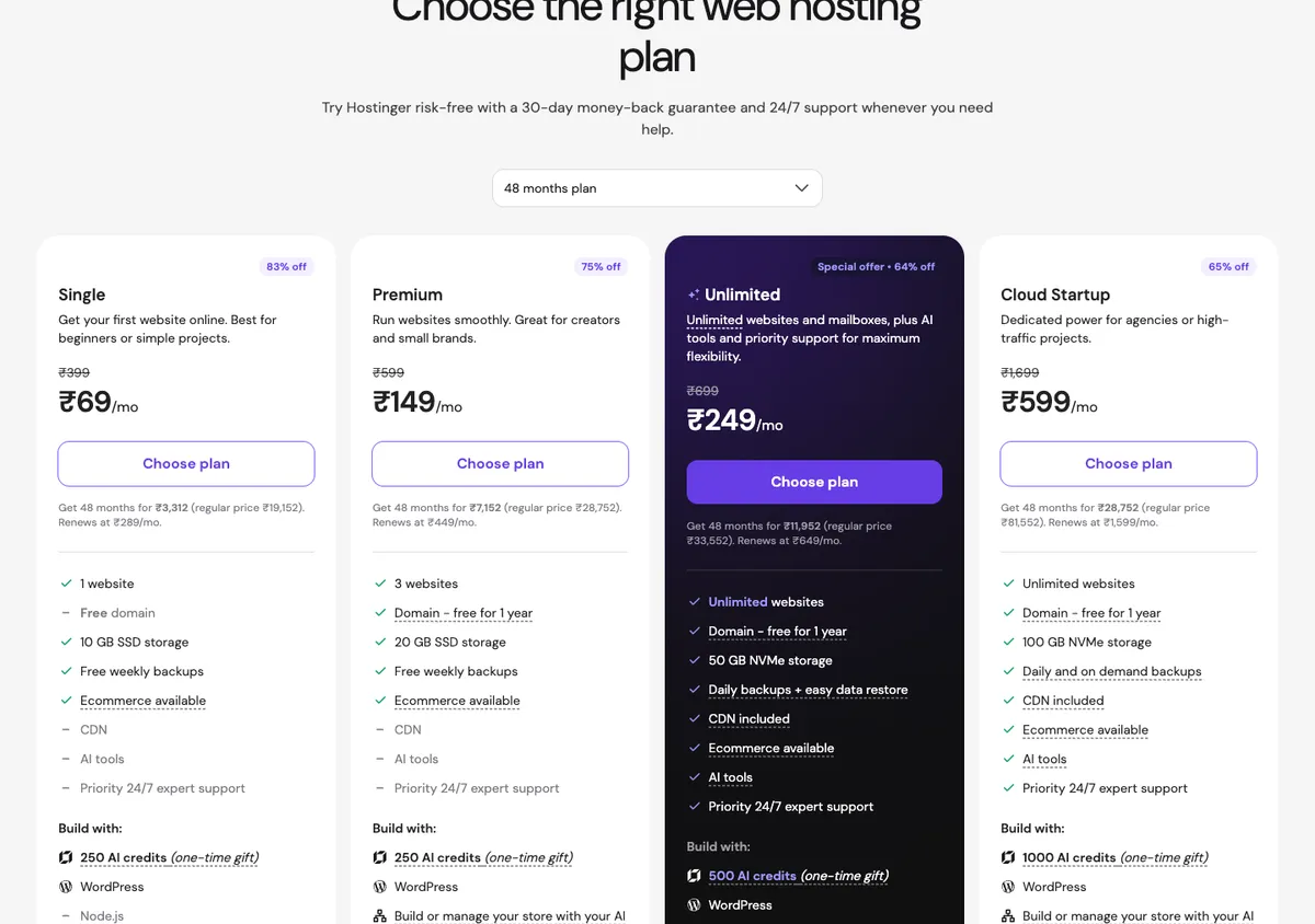 Hostinger India official pricing page, 17 Oct 2026
