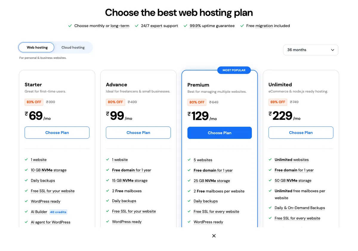 MilesWeb official pricing page, 17 Oct 2026