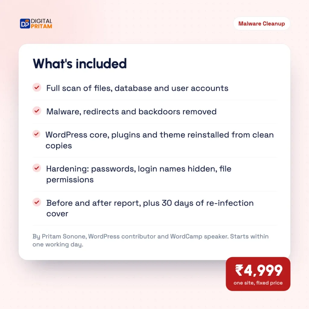 Malware Cleanup (fixed price) preview page