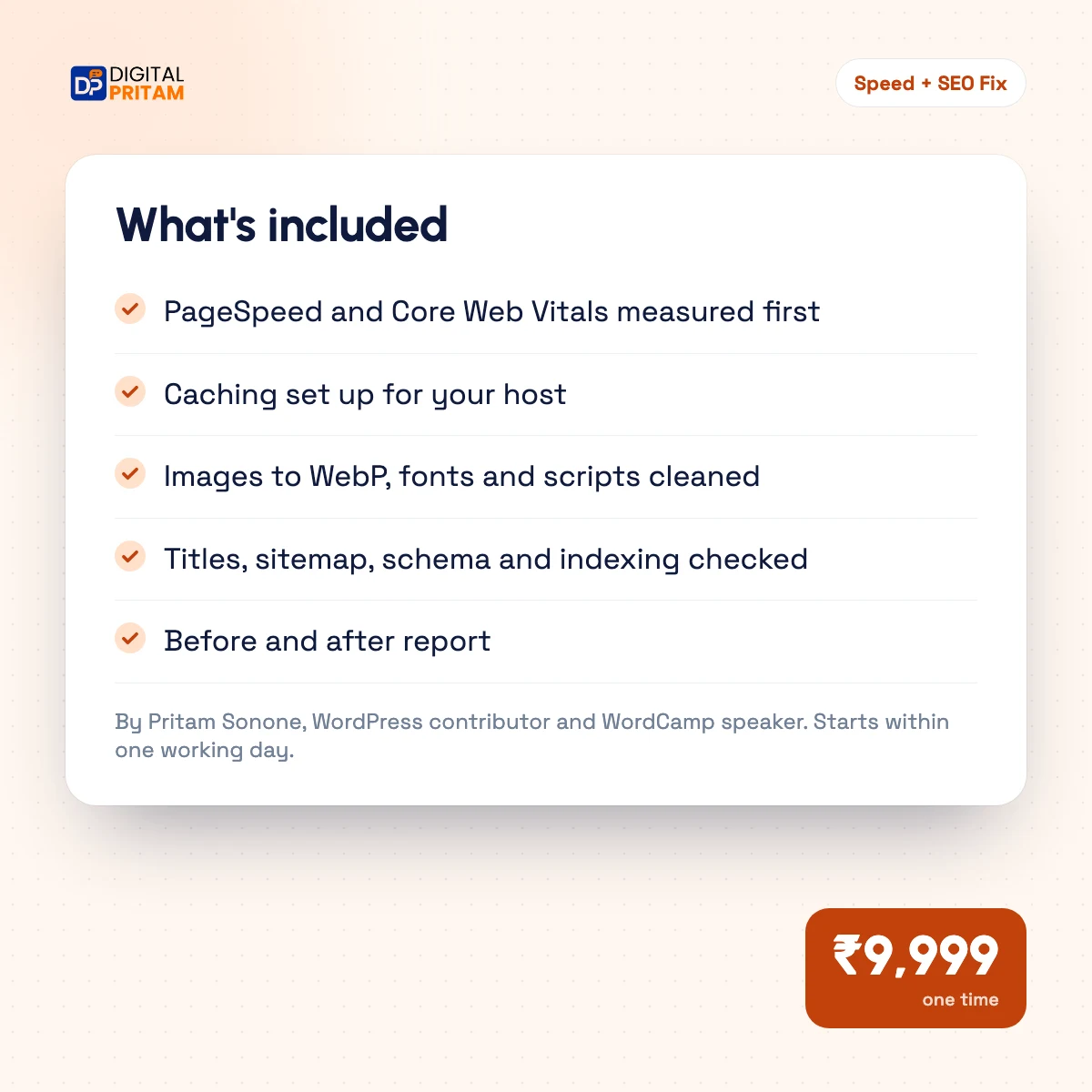 What is included in the Speed + SEO Fix