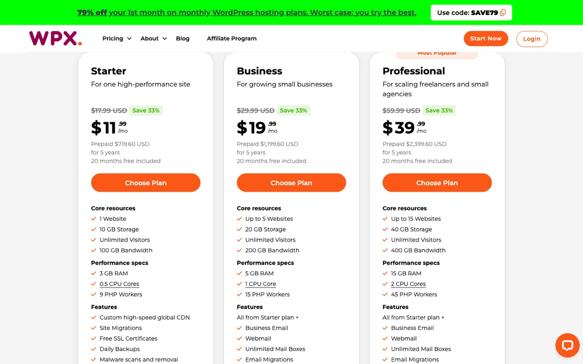 WPX official pricing page
