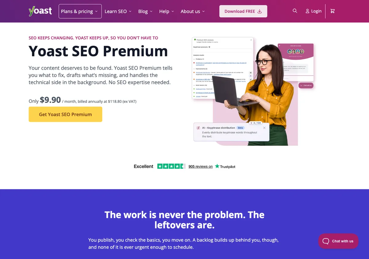 Yoast SEO official pricing page showing plan prices, 17 Oct 2026